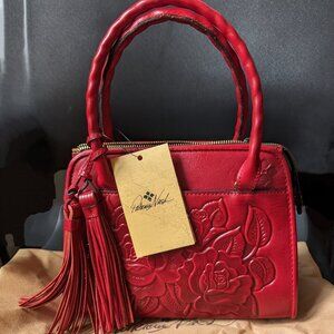 PATRICIA NASH Leather Red Satchel Crossbody Bag Roses Motif Paris NWT